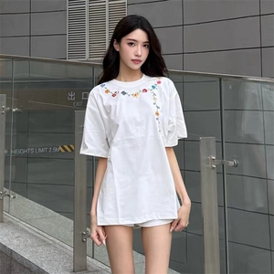 万针全刺绣工艺抖音得物高品质260克重磅纯棉双纱美式高街短袖T恤图片