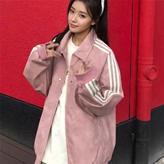 HT116-P652025秋季新款女装棕色宽松皮衣外套长袖春秋薄款，男装T恤，电商B323A