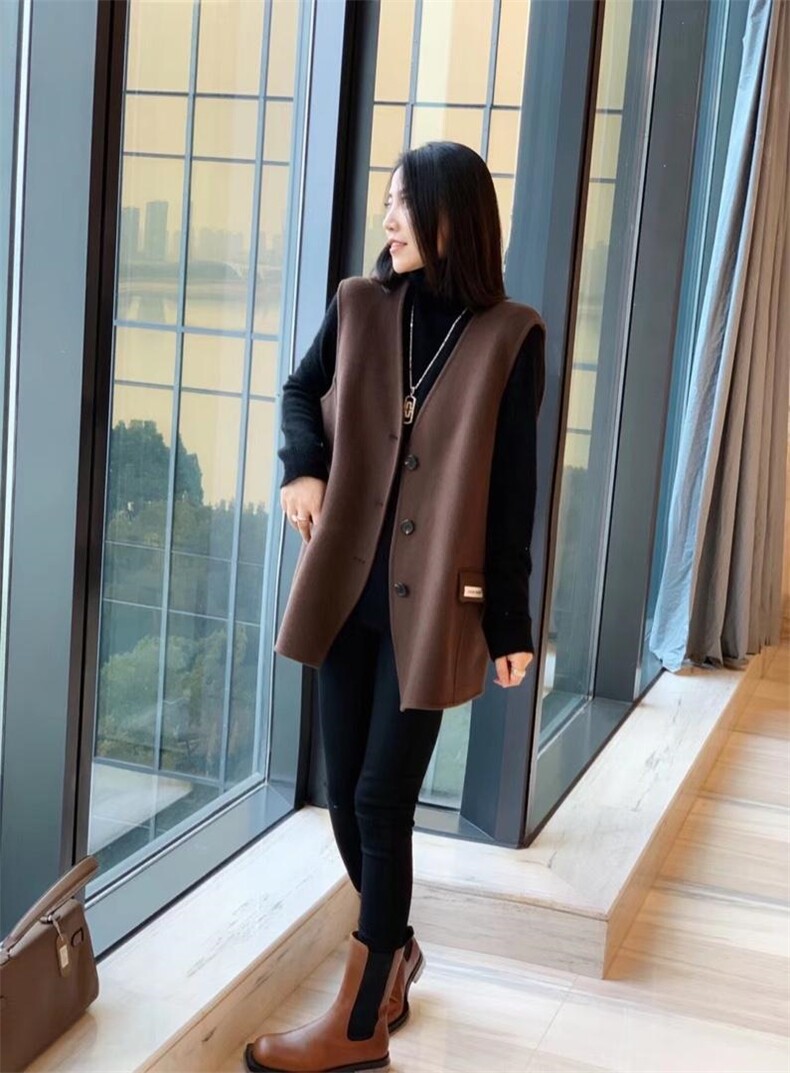 SL20999气质V领大版宽松百分百羊毛双面呢马甲,女装马甲,L·H·X