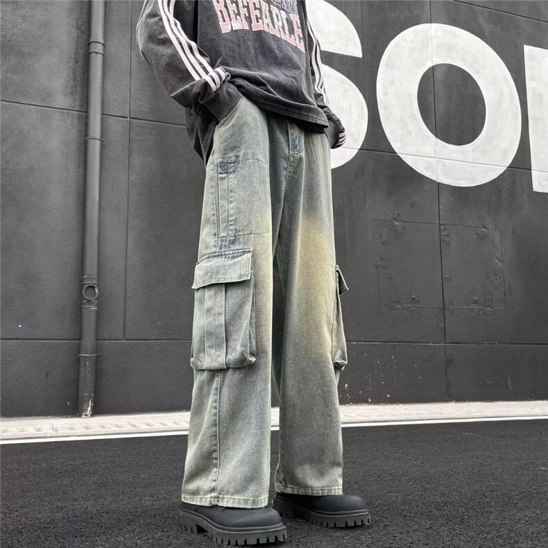 美式高街复古水洗做旧多口袋工装牛仔裤男潮SK225-P55,男装牛仔裤,星座1109-3