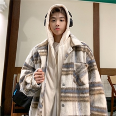 美式假两件格子外套男款秋冬新款潮加厚保暖连帽棉衣D335P118，男装棉衣，电商A335-1（原A458）