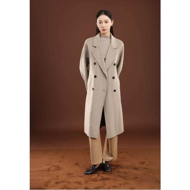 秋冬季纯山羊绒经典V领斜插口袋三扣保暖高级感长款羊绒大衣，女装羊绒大衣，卓冠羊绒