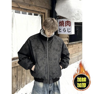 现货高品质美式高街重磅座山雕毛毛领pu皮棉衣男女加厚棉服冬外套图片