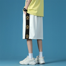2023夏季新款日系蓝底大码侧边笑脸印花短裤M-5XHK21259-P25，男装休闲裤，电商A022