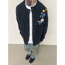 美式复古花朵刺绣开衫毛衣男女韩系慵懒风宽松休闲情侣针织衫外套，男装夹克，星座1210-1