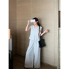 2025简约百搭V领马甲?阔腿裤，女装休闲裤，湘姗
