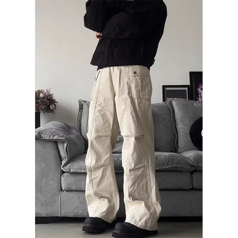 多口袋工装休闲裤男夏季复古宽松百搭褶皱直筒阔腿长裤子KG007,男装工装外套,星座1116A（原606A-3）