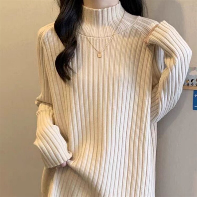 高领毛衣女洋气秋冬季宽松纯色简约堆堆领打底衫,女装羊毛衫,锦瑟羊绒