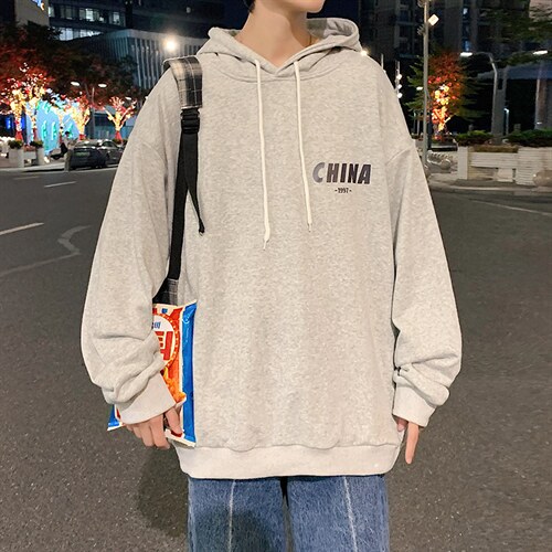 WY2248-P35 加绒款-P40 纯棉连帽卫衣男大码运动帽衫宽松薄外套男图片
