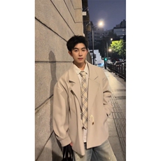 牛角扣短款毛呢大衣男呢子西服潮牌宽松风衣外套504-F66-P75控118，男装西服，星座504