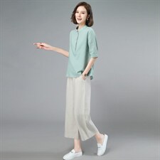 棉麻短袖衬衫女2024新款夏季时尚遮肚子高端苎麻衬衣妈妈薄款上衣，女装套装/套裙，璐依舞