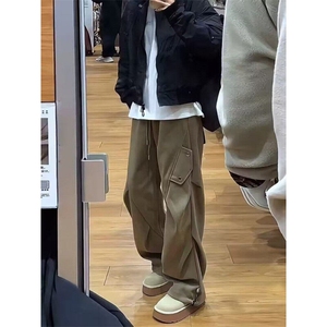 W9591-P48网图现货美式复古工装裤褶皱宽松阔腿直筒裤休闲裤,过膝西装裙怎么搭配图片