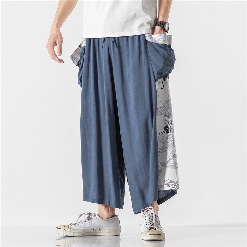 夏季潮大码风棉麻仙鹤古风坠感休闲哈伦裤汉服K111/P70,男装民族服装,电商A221A