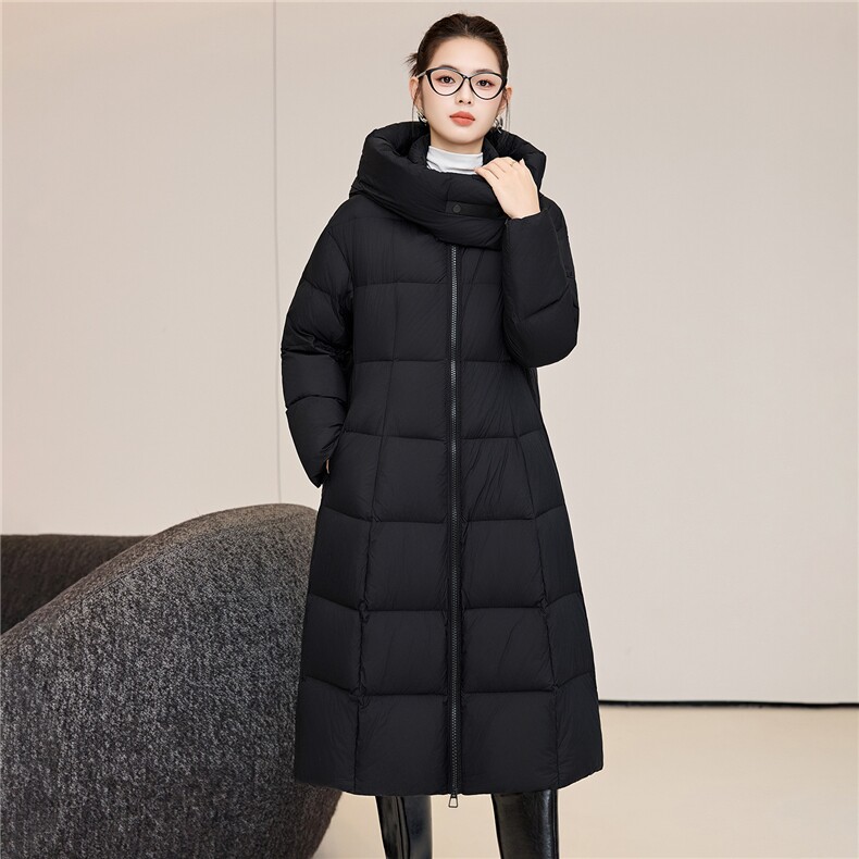 韩版加长款过膝羽绒服2025冬季连帽立领防风A字宽松棉袄,女装羽绒服,阿舍尔精品