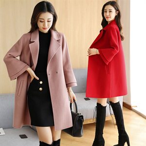 杭州产地货源新款时尚气质优雅中长款羊毛双面羊绒大衣外套女图片