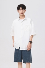 冰丝衬衫X2393-TP3548夏季新款港风百搭宽松休闲五分袖衬衫，男装T恤，电商A102