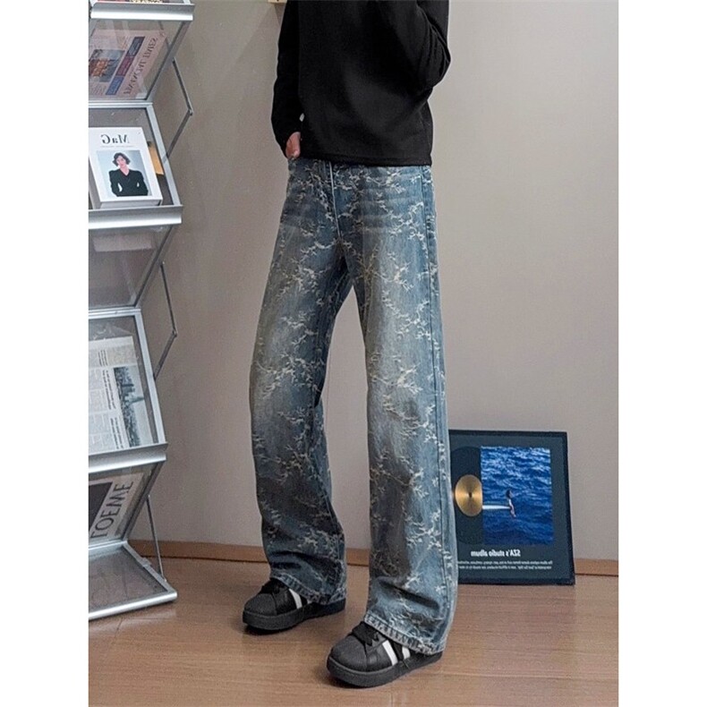 美式高街cleanfit提花牛仔裤男款秋冬潮牌微喇直筒裤s1052p37,男装牛仔裤,星座1112-1