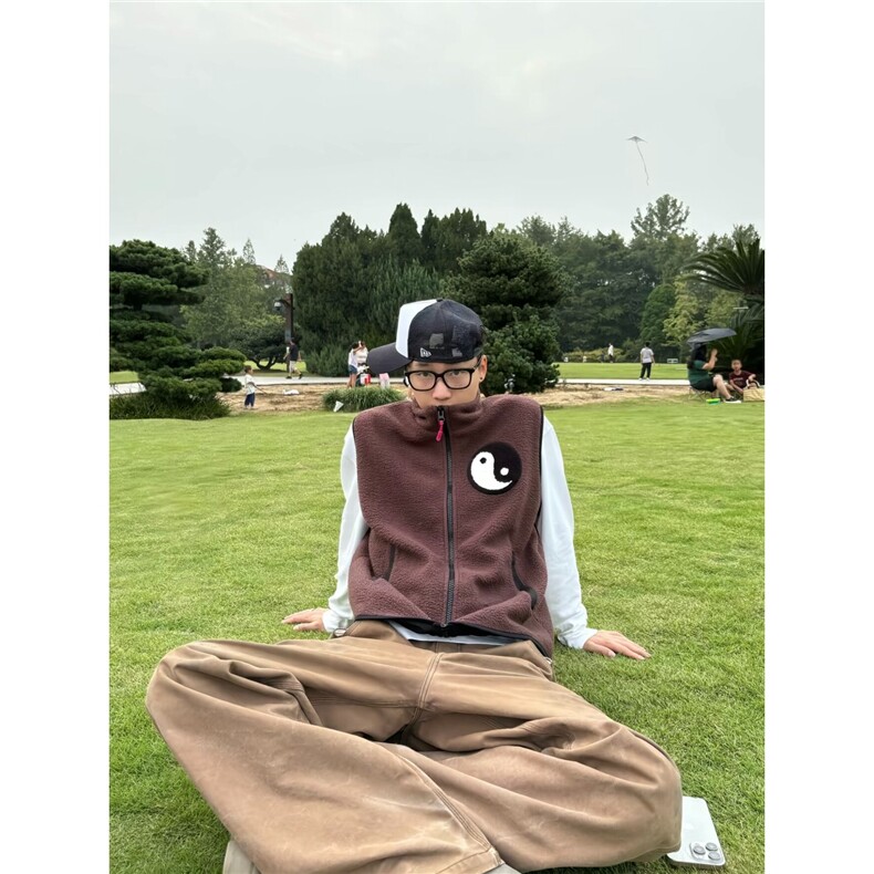 美式复古太极摇粒绒马甲外套男秋冬季棕色百搭背心HMY238,男装背心/马甲,星座208-5