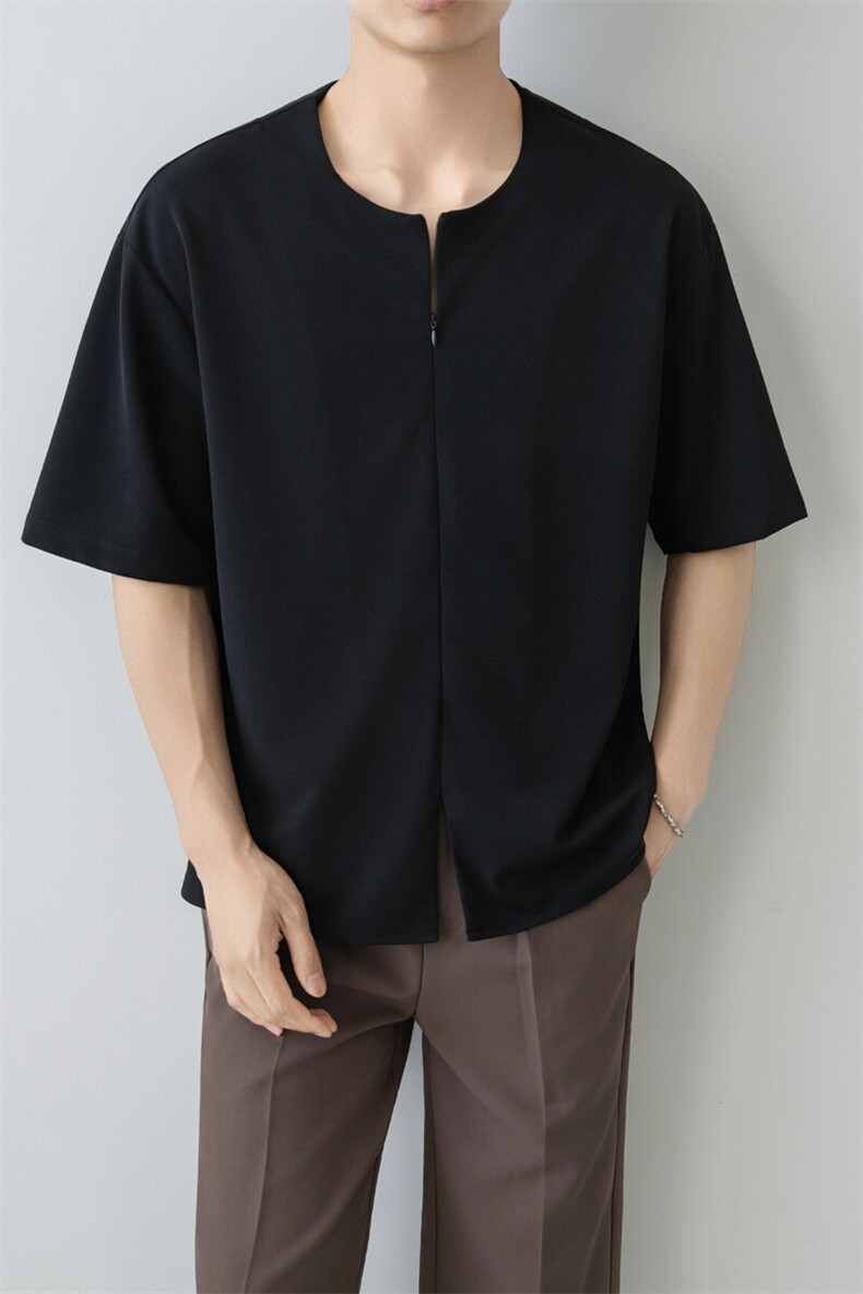 小伙无领纯色衬衫男休闲宽松风刺绣衬衣轻熟风A236-82576-P55,男装衬衫,电商A236