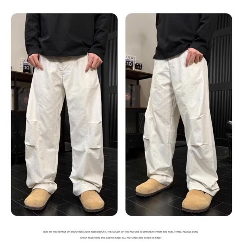 美式复古白色廓形香蕉弯刀裤男女cleanfit显瘦工装休闲L8777-p55，男装工装外套，星座1008