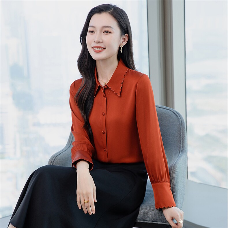 高级感缎面真丝衬衣2026早春新款长袖真丝衬衫女大码上衣,女装衬衫,阿舍尔精品