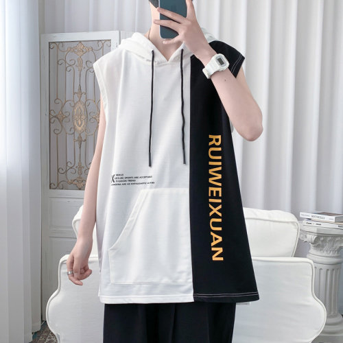7XL~M260斤可穿2023夏季薄款连帽无袖t恤背心加肥加大码背心坎肩,男装背心/马甲,钱塘717(原712)