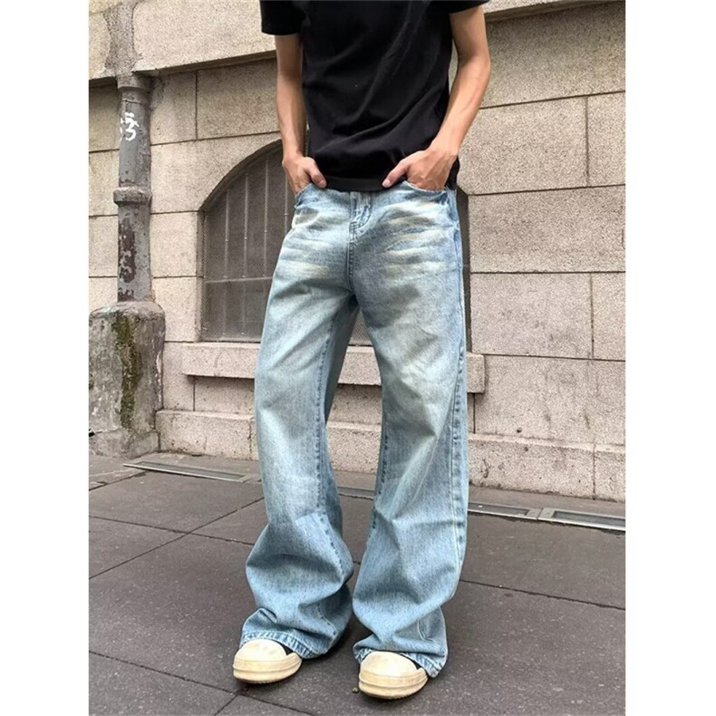 1506/QL6900/P47牛仔裤微喇显猫须蓝色美式高街百搭外贸裤子,男装牛仔裤,星座1506