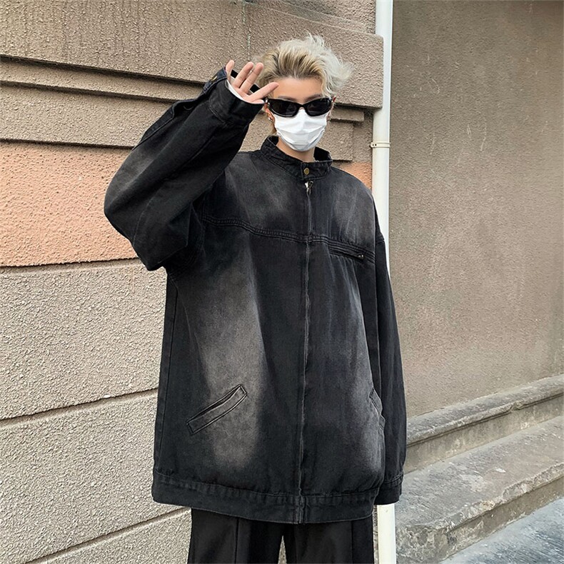 美式日系复古水洗做旧牛仔外套男女冬潮流小众高级感宽松立领夹克,男装夹克,星座505-2（原电商A260-1)