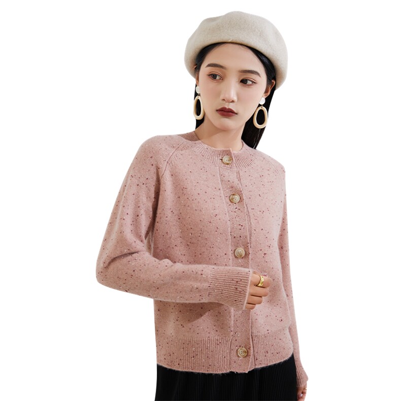 秋冬季新款女时尚百搭女士圆领彩点羊绒开衫,女装羊绒衫,恒爱羊绒