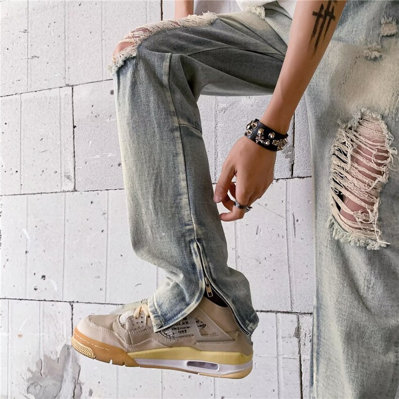 青春流行ins男原宿美式vibe裤子直筒水洗拉链牛仔裤潮C1705P45，男装牛仔裤，星座1116-2