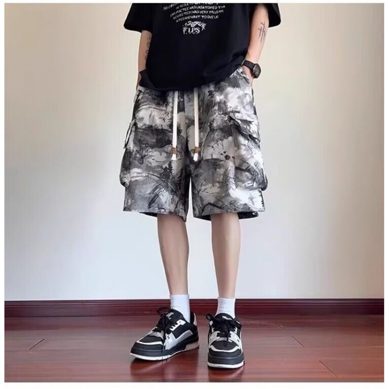 美式扎染印花工装短裤男夏季新款宽松休闲水墨风潮牌五分裤XKD05,男装牛仔裤,星座208-5