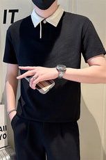 店主风社会小伙男士拼接翻领简约POLO衫休闲T恤301A-1/PL103/P50，男装T恤，星座301A-1