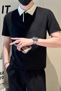 店主风社会小伙男士拼接翻领简约POLO衫休闲T恤301A-1/PL103/P50图片