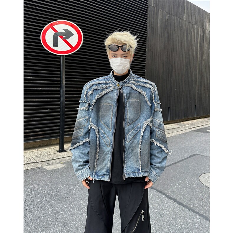 新款小众复古重磅毛边机车牛仔设计感短款外套-NC641,男装工装外套,星座1002-2