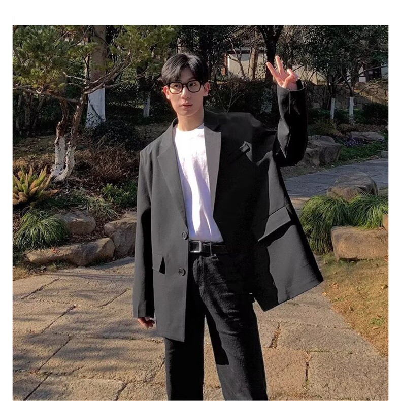高级感灰色西装外套春秋装新款复古小个子宽松休闲炸街西服,男装西服套装,星座506A