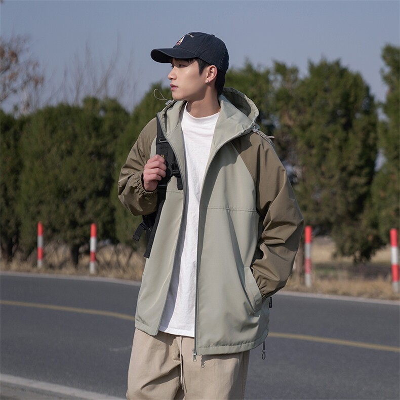 新春款拼色连帽夹克中性风户外百搭冲锋衣宽松外套CYJK9253-P65,男装夹克,电商A128
