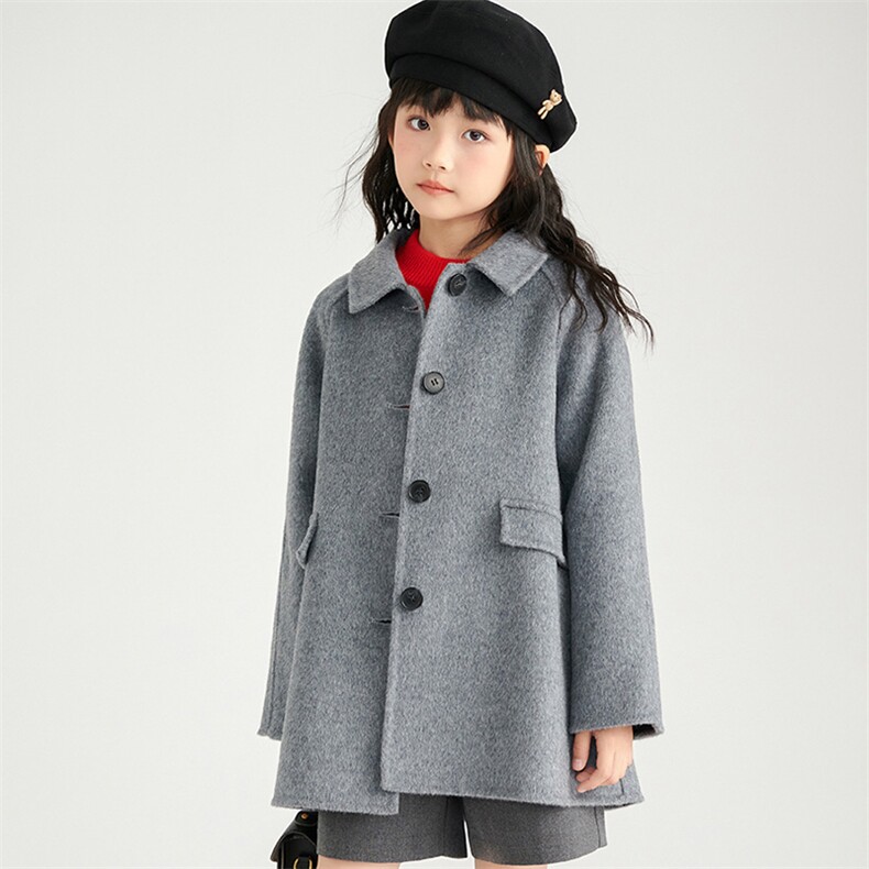 高品质儿童羊毛大衣秋冬保暖宽松版灰色时尚外套，童装外套，鑫贝羊绒