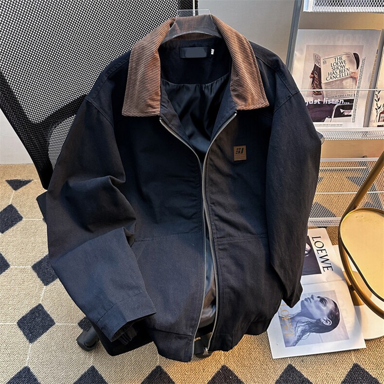 2025新美式复古工装夹克宽松撞色领上衣外套潮流痞帅男W8607-P68图片