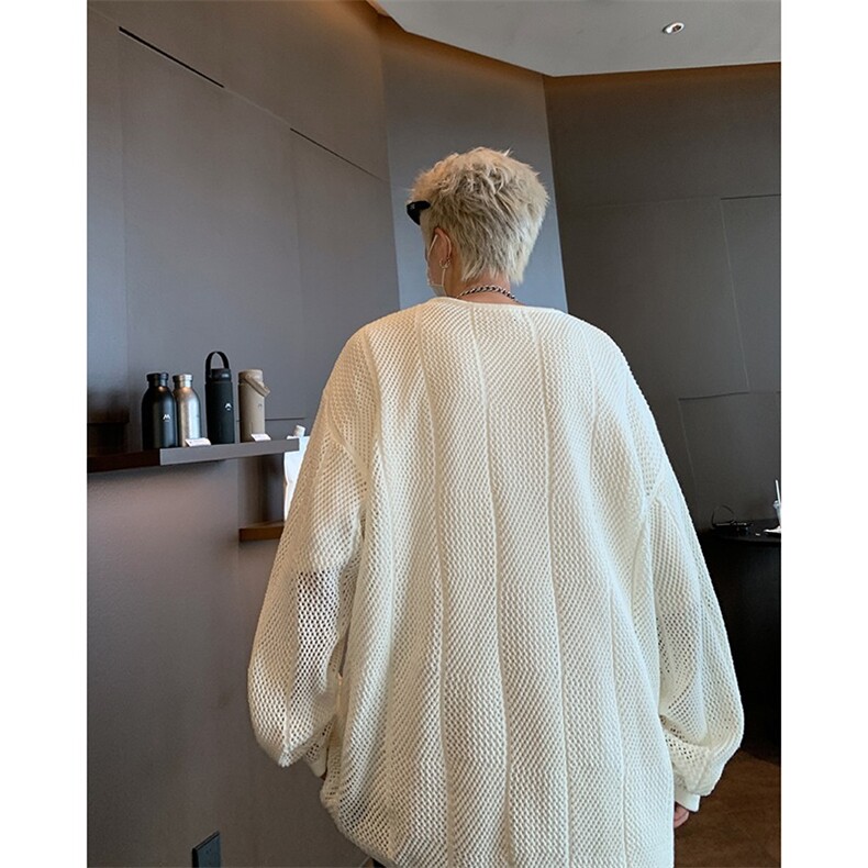 镂空长袖t恤男小众设计感针织衫宽松松弛感慵懒风毛衣~M5553-p45,男装T恤,星座601-2