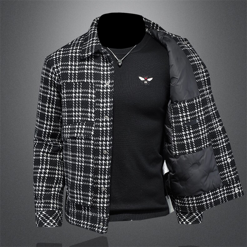 呢料定制面料小香风90白鸭绒格子羽绒服外套,男装羽绒服,钱塘730-1