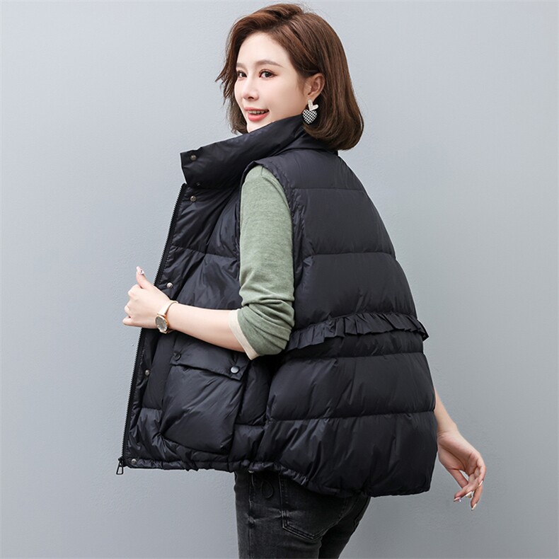 白鸭绒羽绒马甲女士立领大2023新款秋冬季坎肩中年妈妈装洋气马夹,女装大码女装,奕阳依阁