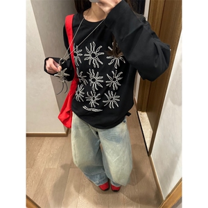 网图现货男女同款太阳花印花圆领长袖T恤打底衫CT812-P29图片