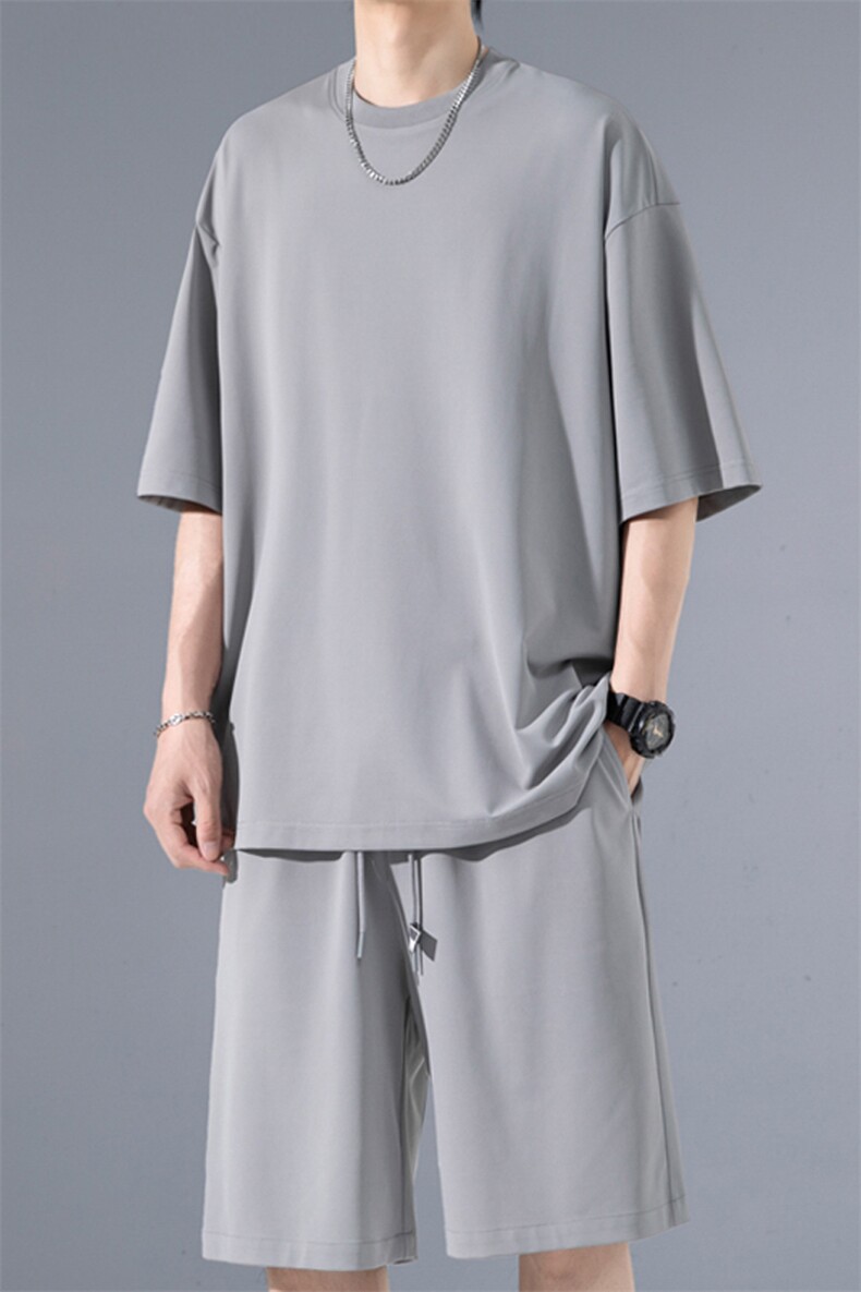 2024夏季新款无影墙大码冰丝短袖T恤套装M-5XHQ24506-P60,男装休闲套装,电商A022