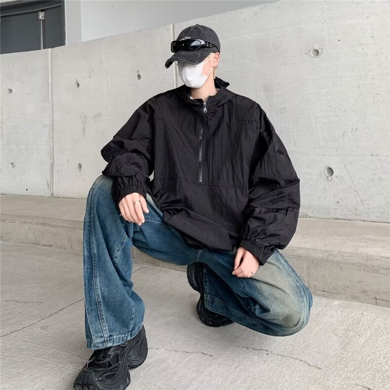 夏季防晒衣男半拉链连帽宽松休闲防晒服户外透气外套W5771-P36,男装防晒衣,星座412-2