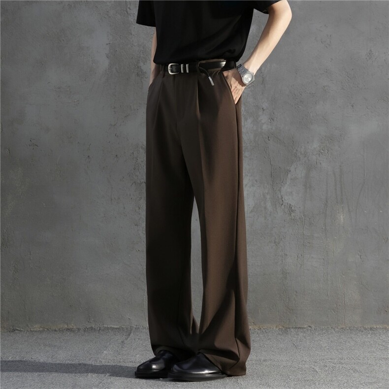 垂感小西裤男免烫阔腿宽松坠感直筒轻熟风微喇叭西装裤K6457-P46，男装西裤，星座412-3