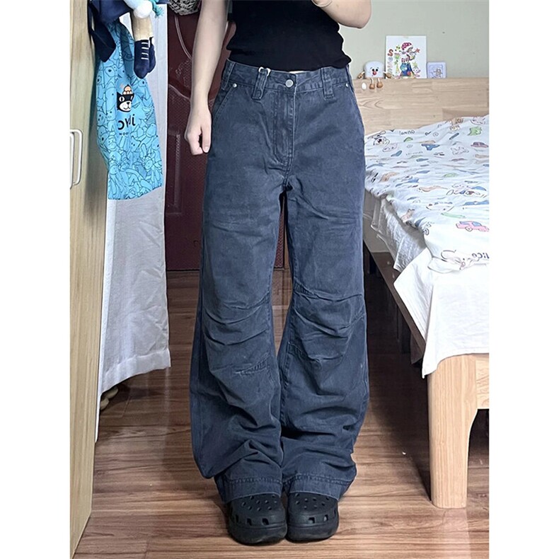 复古雾霾蓝工装裤美式压褶水洗微喇休闲裤vibe风工装裤直筒KG179，男装工装外套，星座1116A（原606A-3）