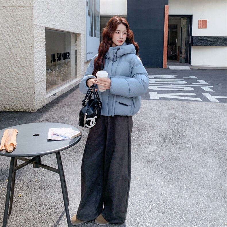 韩系蓝色连帽羽绒服女冬2025新款超火好看高级小众保暖加厚短外套,女装羽绒服,2B076