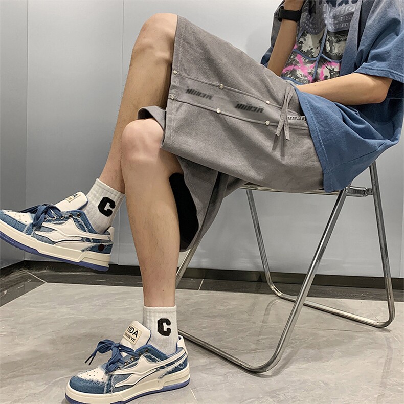 新款短裤男款夏季美式潮流麂皮绒宽松休闲运动五分裤D2888-P38,男装牛仔裤,星座1008