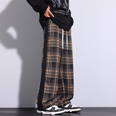 春季新款潮流美式高街垂感设计宽松格子直筒长裤A436-827-P35，男装休闲裤，电商A436