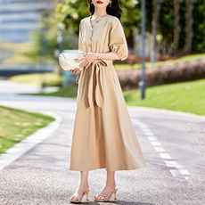 2024年夏季新款休闲气质细带时尚长款大摆女装连衣裙，女装连衣裙，初闻兮